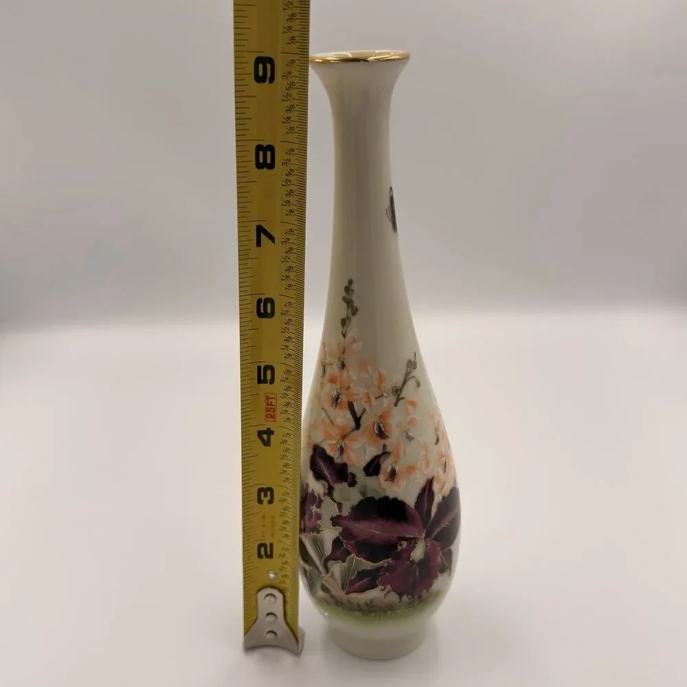 Toyo French Black Orchid 9” Bud Vase Magie Japan Butterfly Gold Trim Vintage